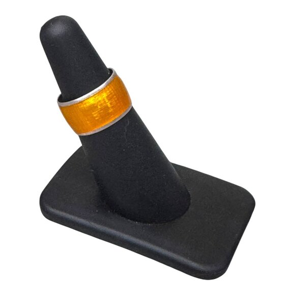 Vintage Sterling Silver 925 Enamel Ring Artisan Handcrafted Orange Wide Band 6 - Picture 6 of 8